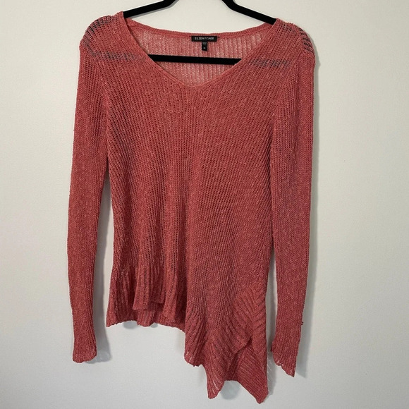 Eileen Fisher High Low Linen Blend Pink Sweater - Picture 1 of 6